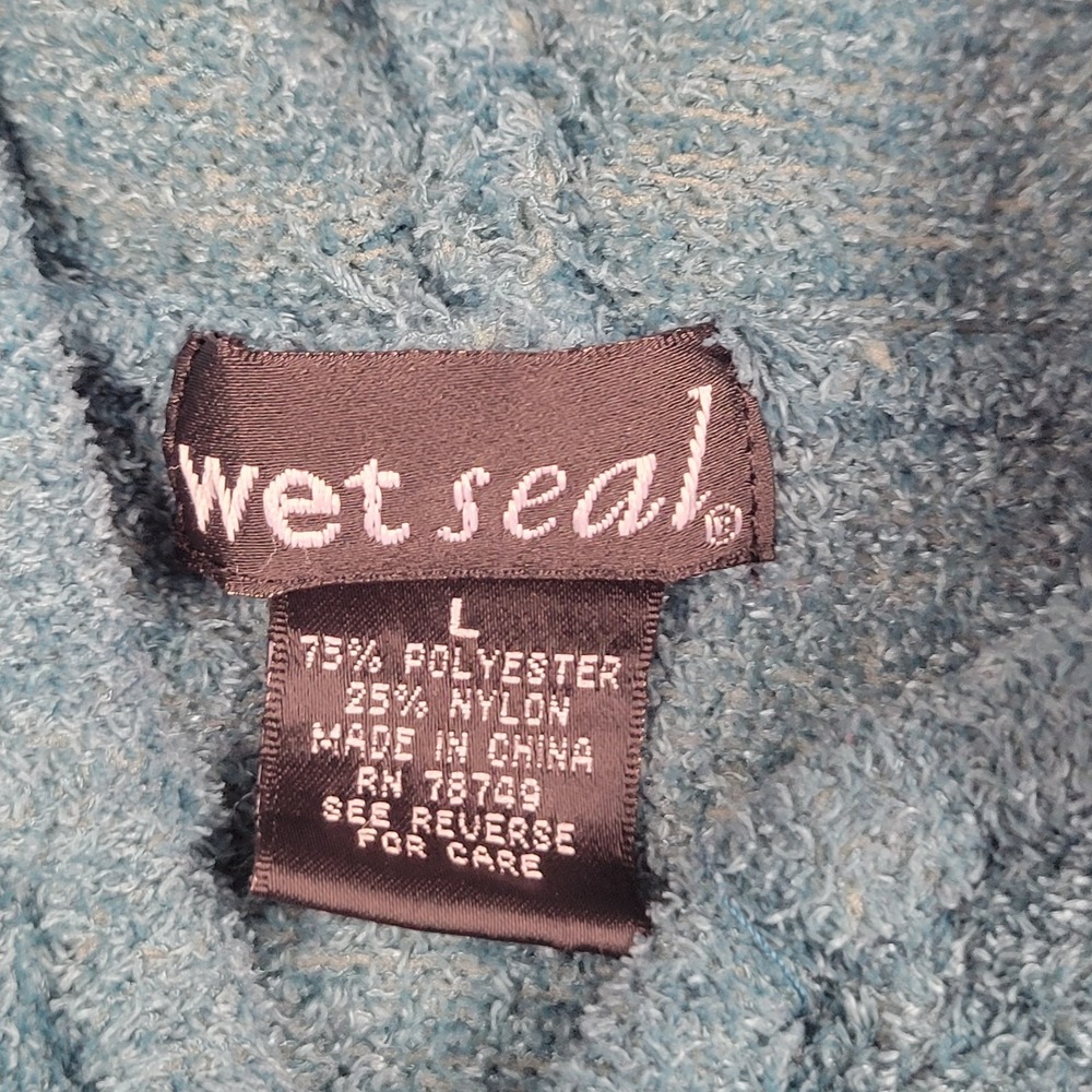 Wet Seal Boucle Full ZIP Cropped Hoodie Sweater Teal Size Large - Picture 2 of 5